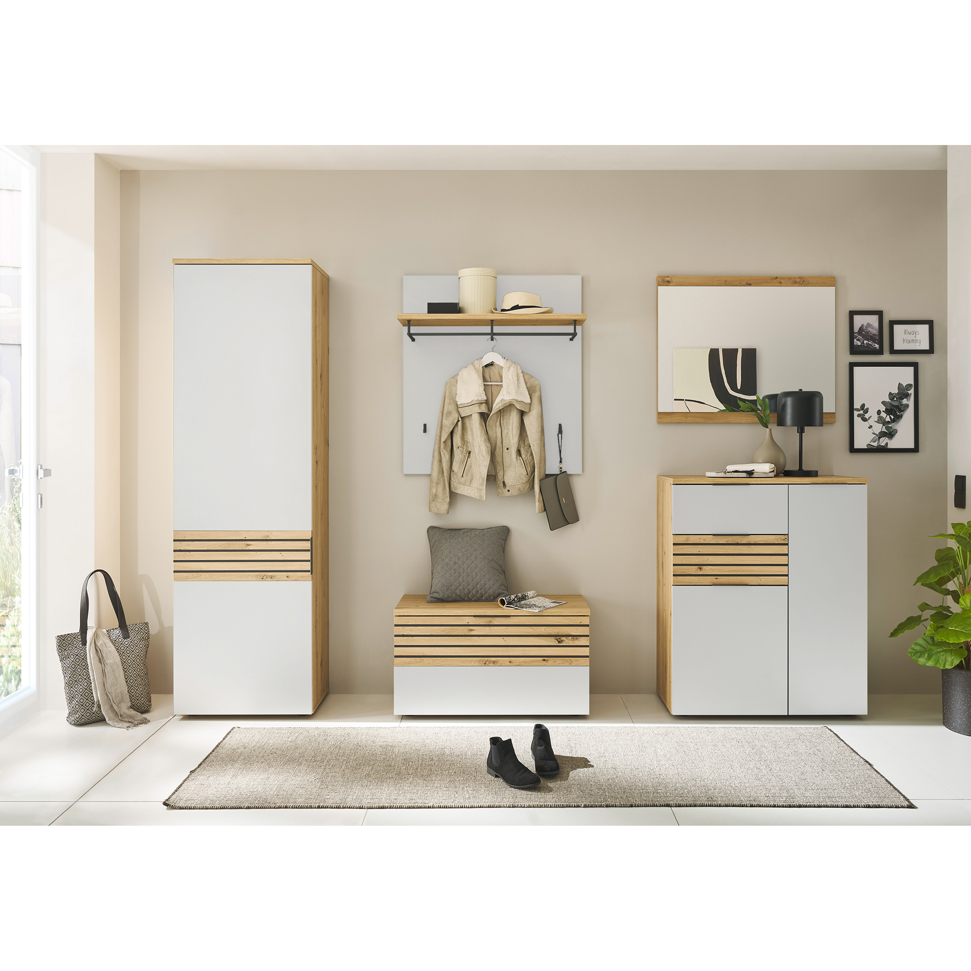 Garderobenkommode - Artisan Eiche - weiß - 85 cm