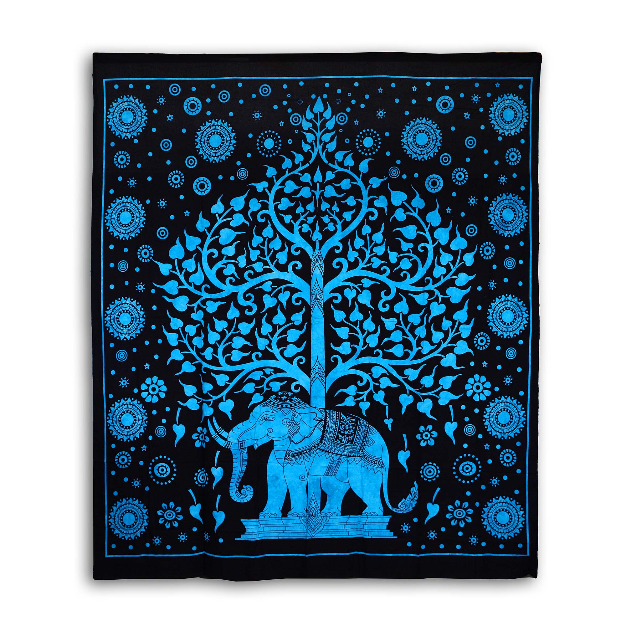 Multifunktionstuch 'Elefant & Baum des Lebens', blau, schwarz, B 213 cm, H 244 cm von fischer's lagerhaus