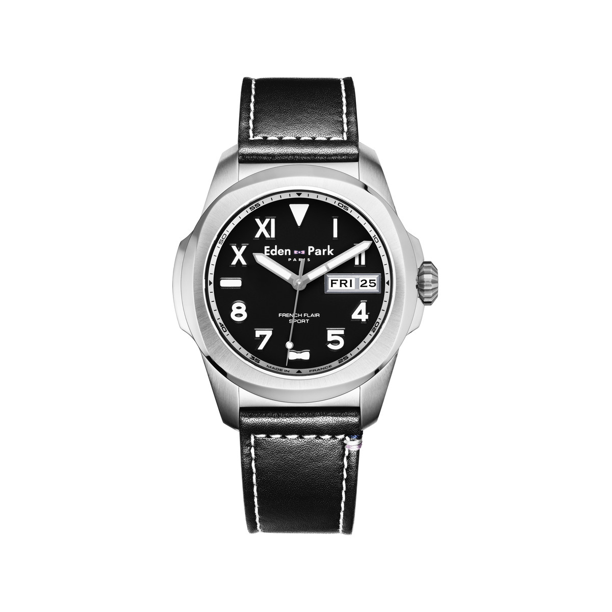 Montre EDEN PARK Sport homme acier bracelet cuir noir