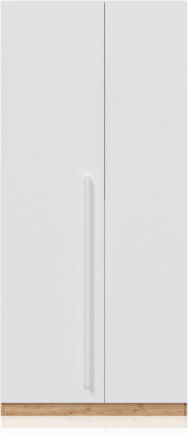 Habitdesig, Kinderschrank mit 3 Drehtüren – moderner Kleiderschrank für Kinder- oder Jugendzimmer in Arktisweiß und Eiche Nodi, viel Stauraum, Maße: 90 x 200 x 52 cm (B x H x T), Modell Noa