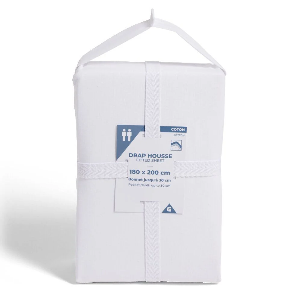 Drap housse 180x200cm 100% coton blanc