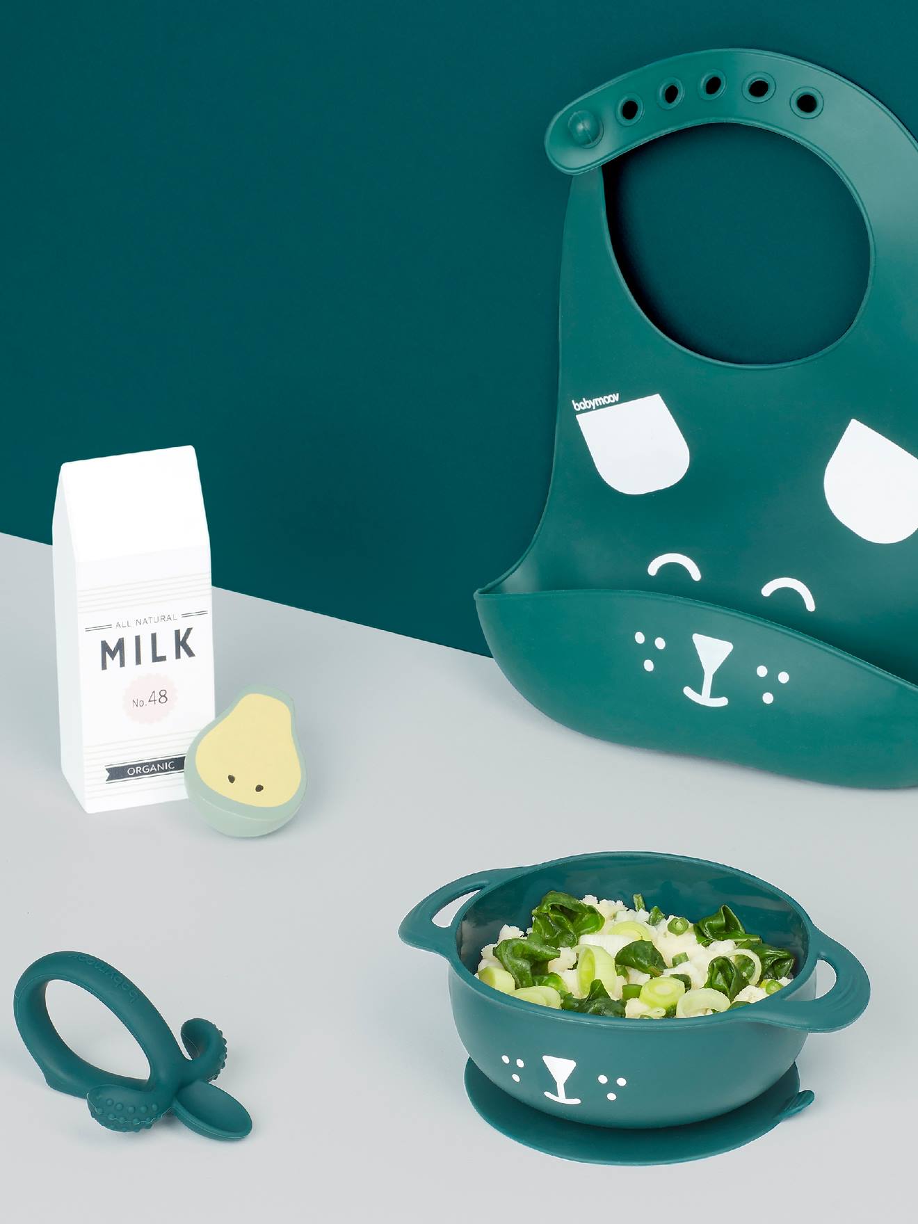 Kit de alimentação de silicone BABYMOOV First'Isy, azul claro liso