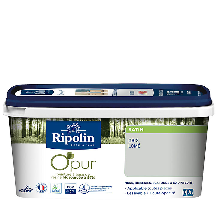Peinture intérieure Ripolin O'Pur gris lome satin 2L