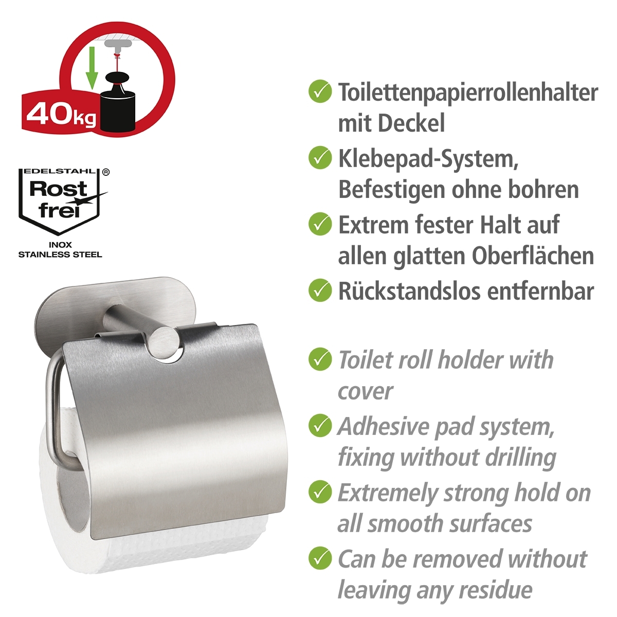 Wenko Orea turbo-loc toiletrolhouder met deksel RVS mat