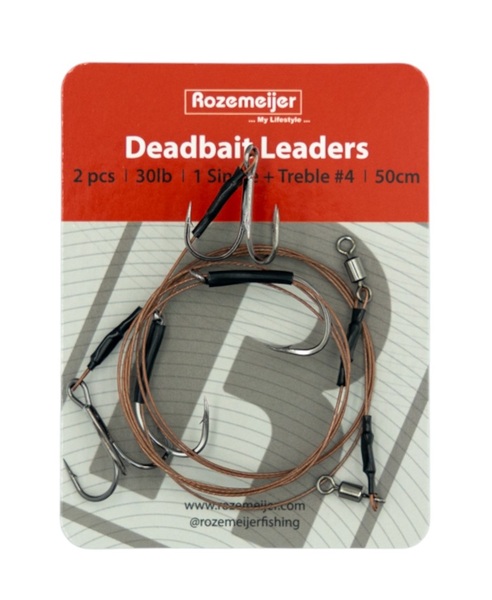 Bas de Ligne Poisson Mort 1x Hameçon Simple   Triple Rozemeijer 50cm 30lb (2pcs)
