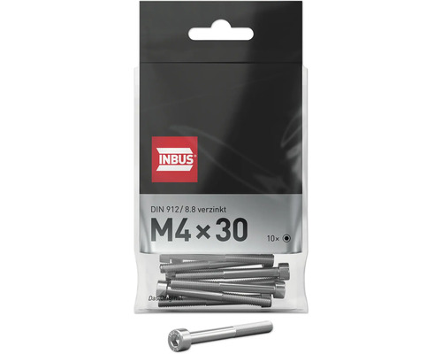 Inbusschroef INBUS® DIN 912, deeldraad, M4 x 30 mm, klasse 8.8, verzinkt, 10 stuks