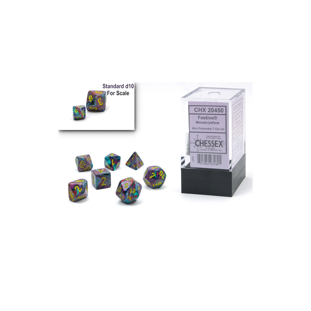 Set de 7 Mini Dés JDR Chessex : Festive Mosaic / Yellow