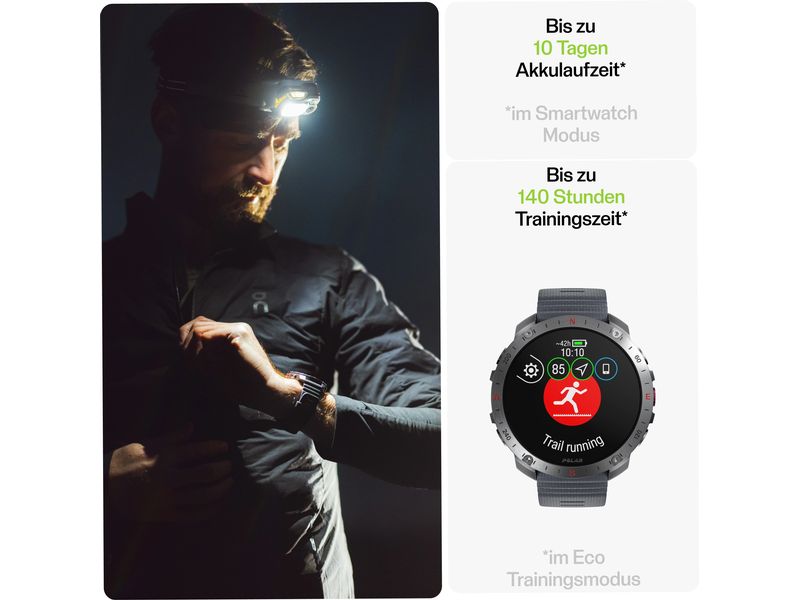POLAR Sportuhr Grit X2 PRO Grau, M/L Sportuhr mit optischer Pulsmessung und Smartwatch-Navigation