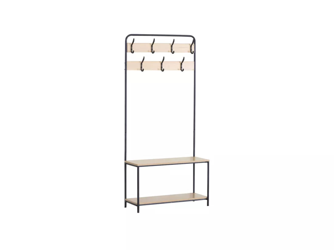 Cintre Meuble à Chaussures MDF Métal avec 2 Etagères 7 Crochets pour Entrées