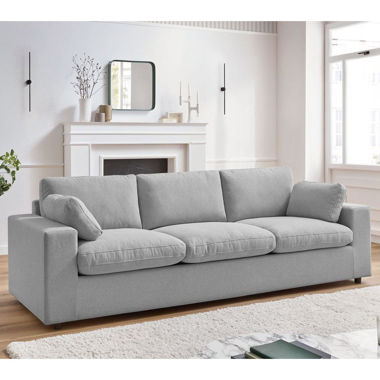 Bobochic Canapé droit fixe 3 places belair gris clair - 250x93x80 cm