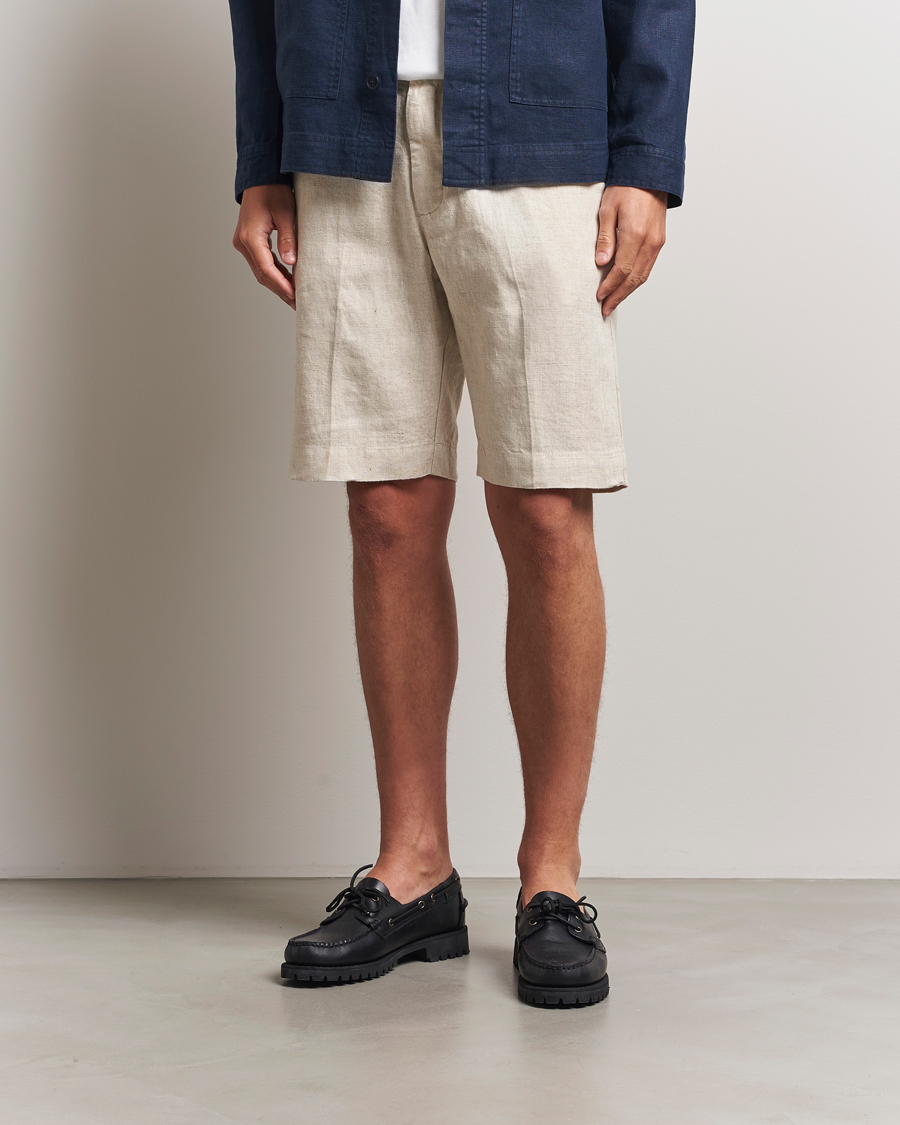 NN07 Billie Pleated Linen Drawstring Shorts Oat