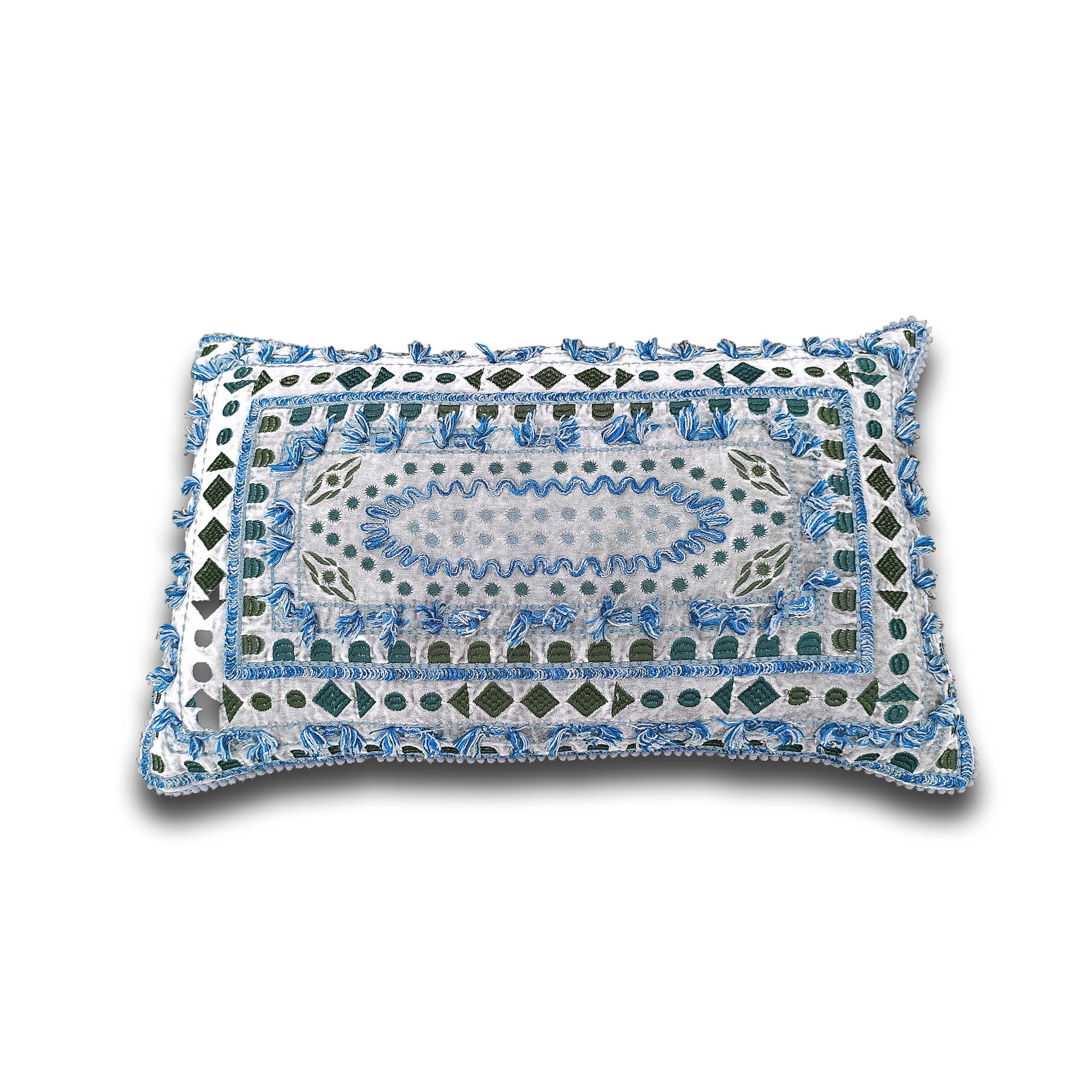 Samt-Kissen bestickt, grau, multicolor, B 60 cm, H 35 cm von fischer's lagerhaus