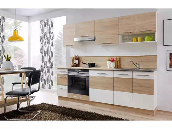 Cuisine LAX 8 éléments - finition BOIS et blanc mat 240 cm