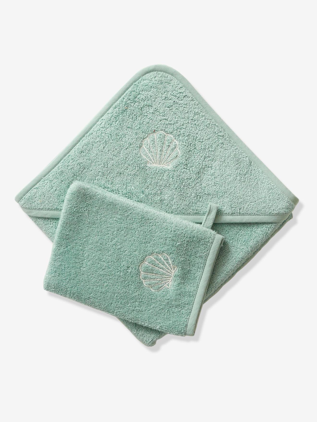 Capa de banho + luva de banho personalizáveis, verde médio liso