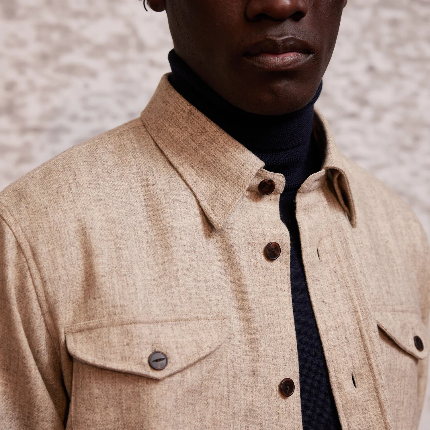Heather beige merino wool overshirt