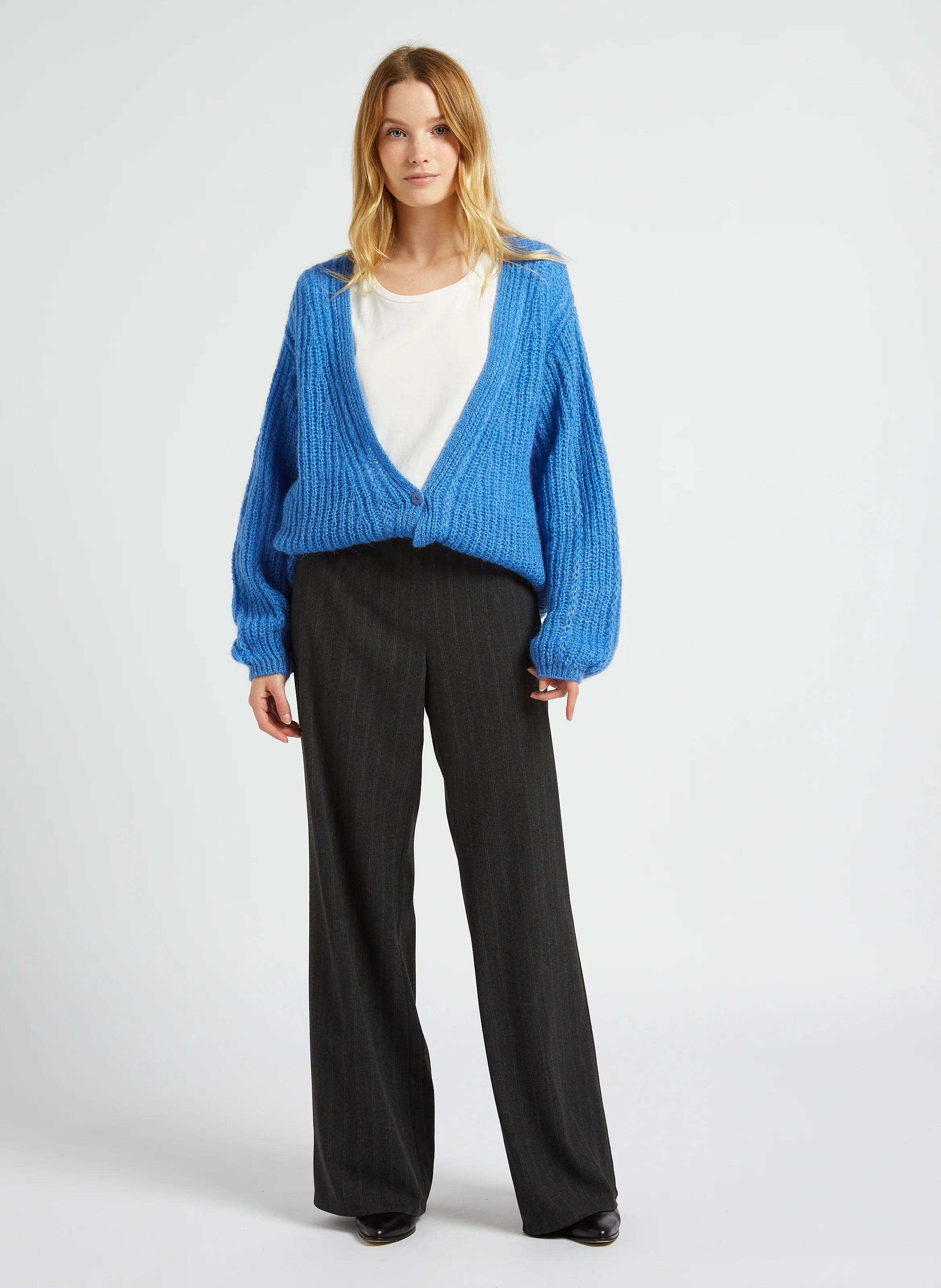 TIM - Gilet ample col V en maille | Bleu