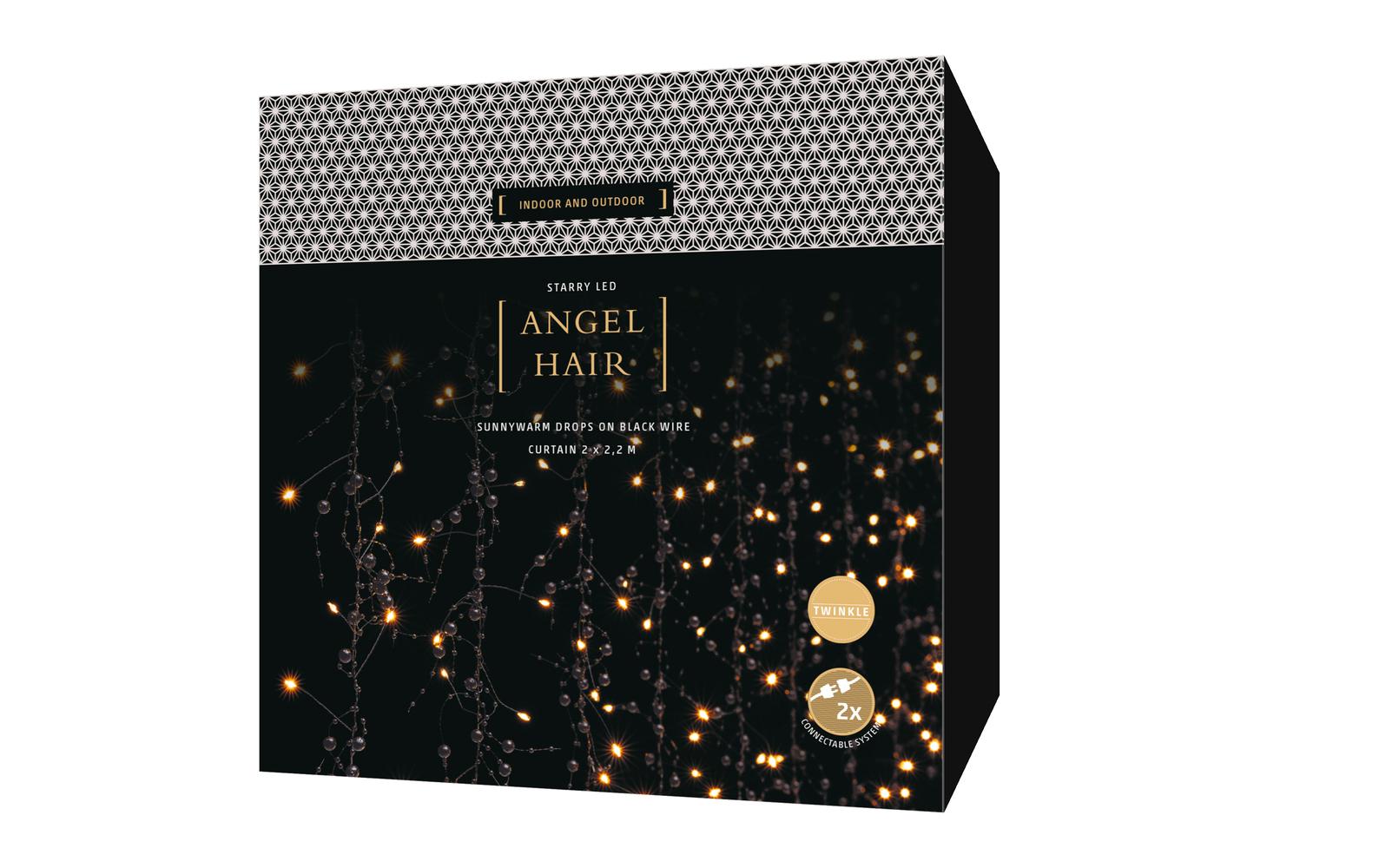 LED-Lichtervorhang Angel, 900 LEDs, 2.2 x 2 m, Schwarz<br>Lichtervorhang