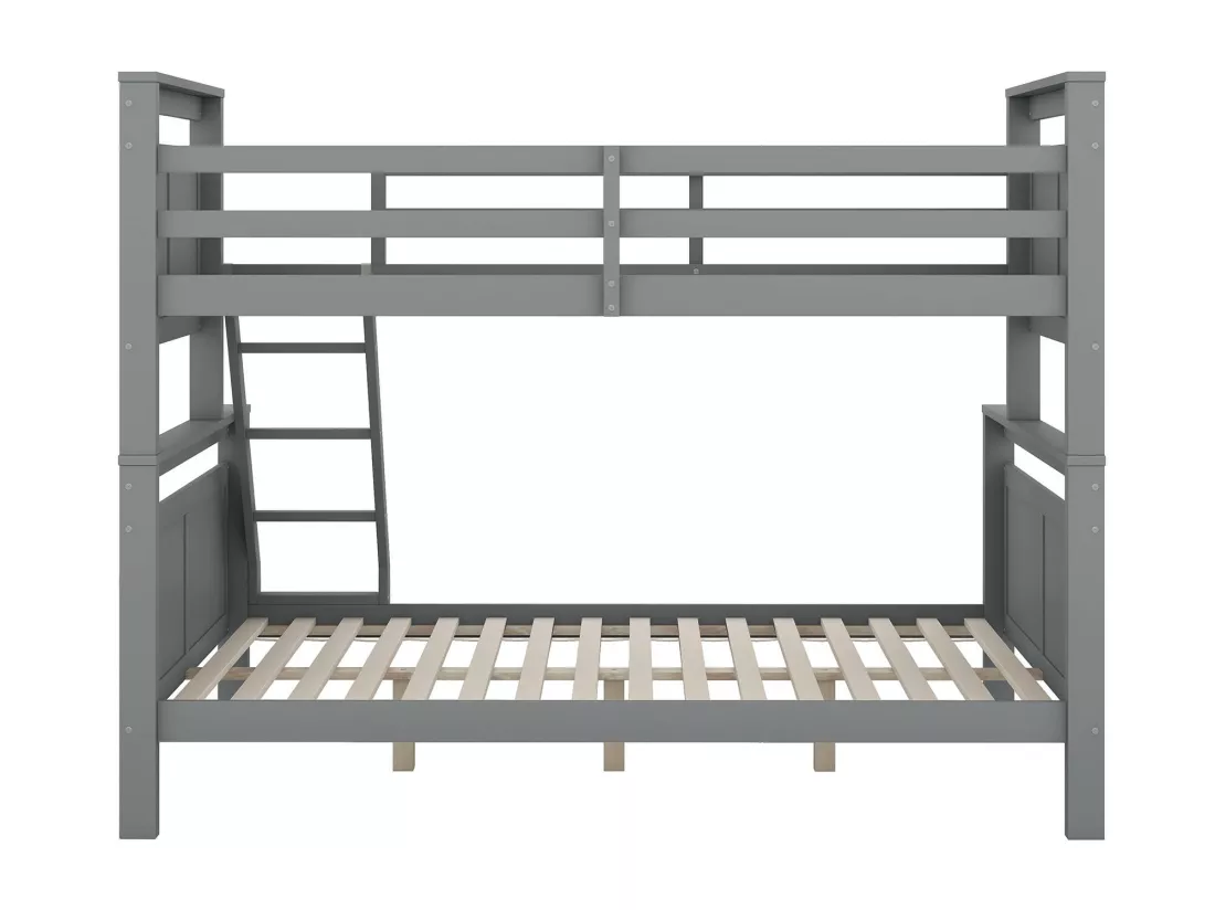 Lit superposé 3 places - 90 x 200 cm + 140 x 200 cm - Pin et MDF - Gris