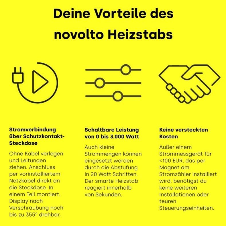 novolto P3000 - Smarter Heizstab 3,0 kW für Nutzung PV-Überschuss