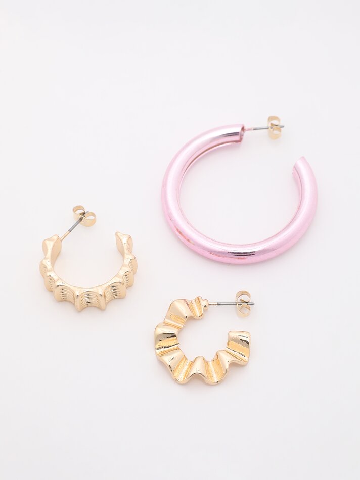 Conjunto de 3 brincos de argola - Rosa