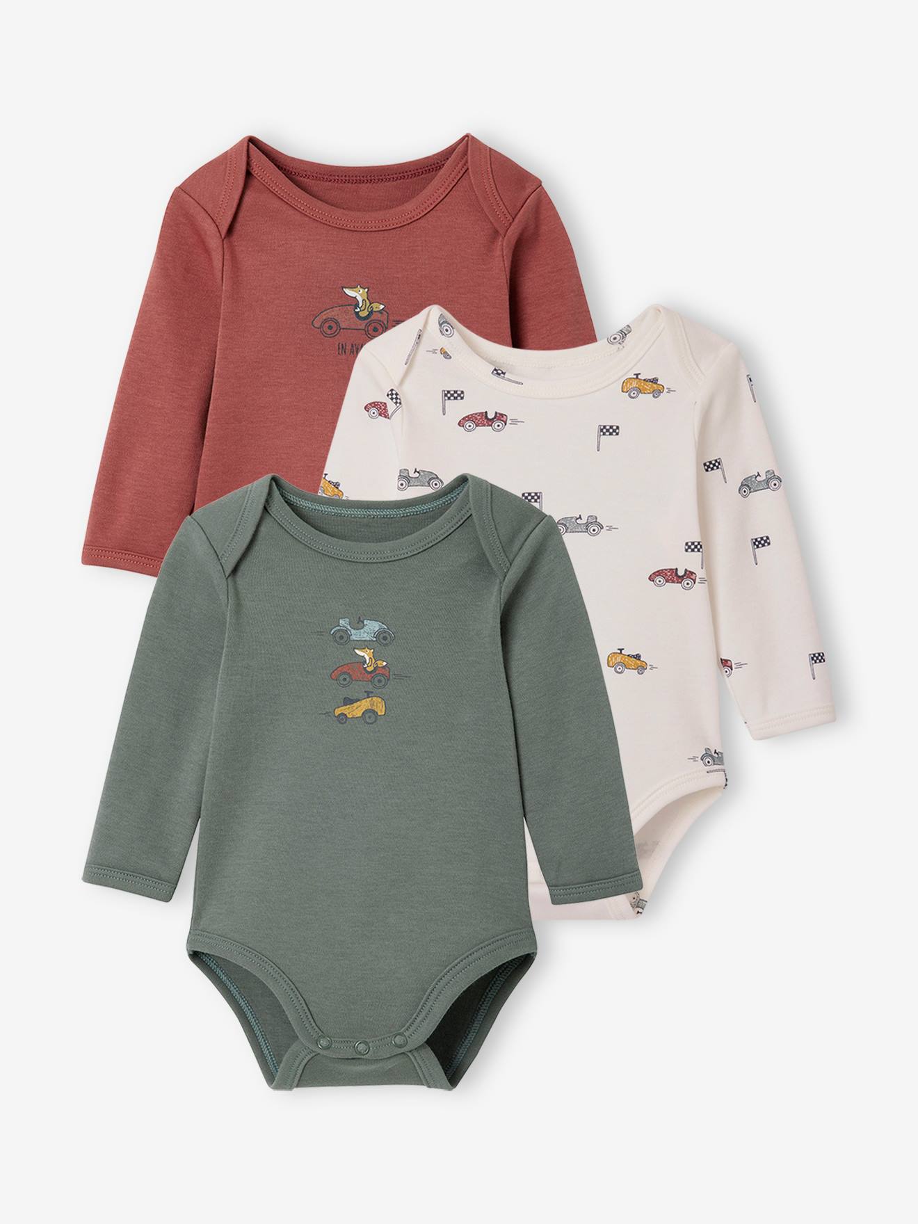 Conjunto de 3 bodies de manga comprida para bebê com abertura americana 