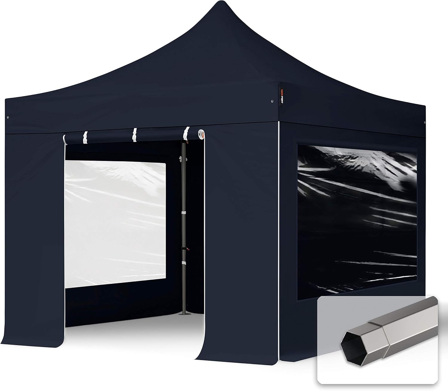 TOOLPORT Faltzelt Faltpavillon Pavillon 3x3m - mit 4 Seitenteilen (Panoramafenster) Premium Dach Partyzelt schwarz