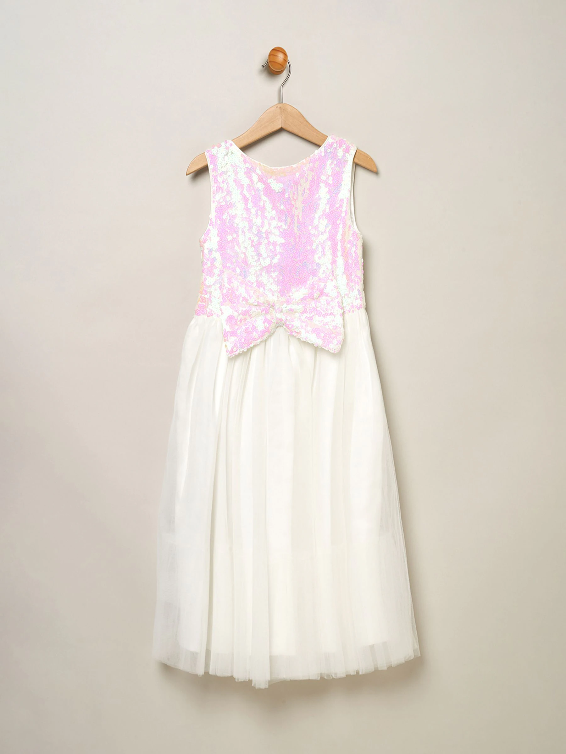 Miss Sequin Bow Tulle Skirt White Dress