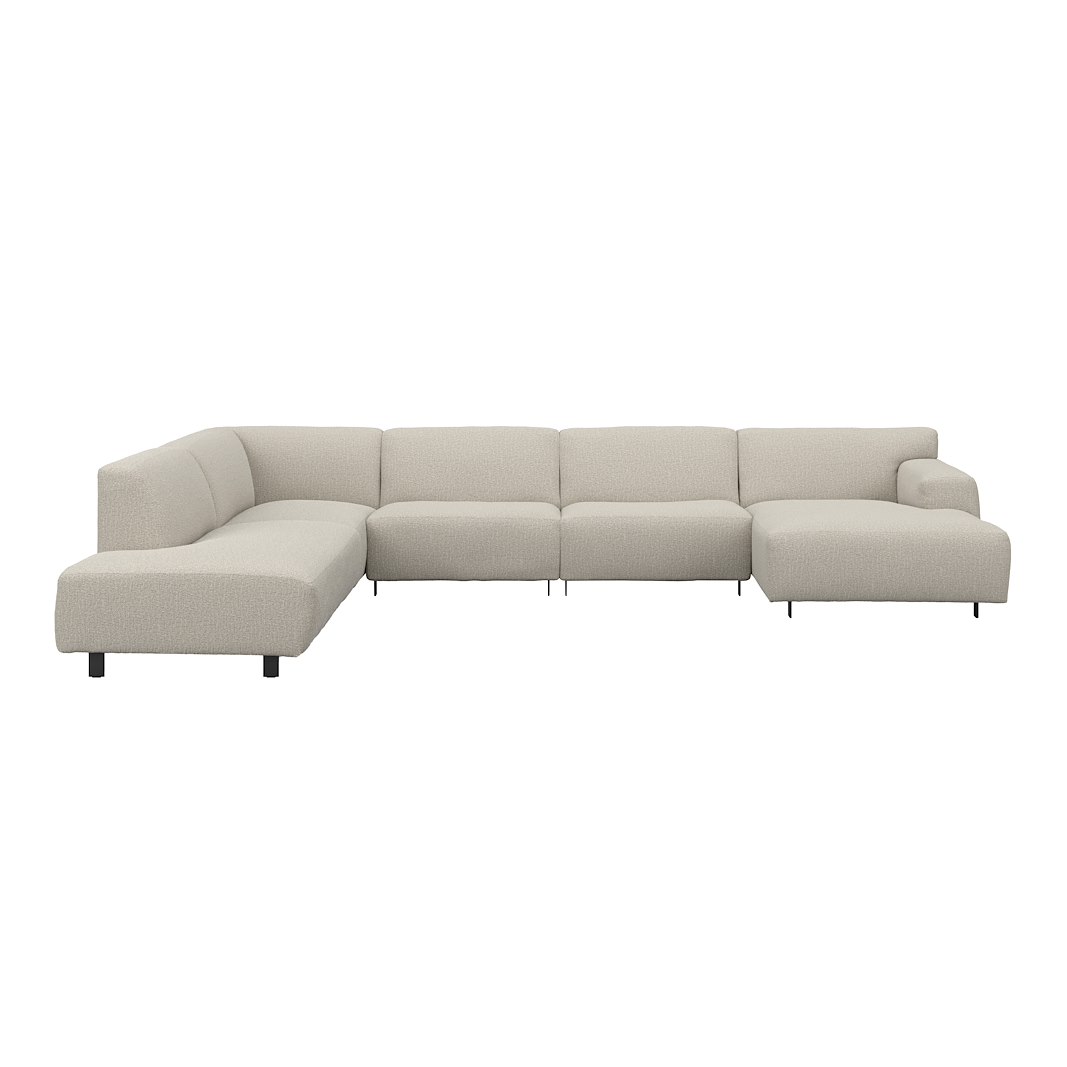 Vesta U-sofa Sjeselong høyre, 3-seter og åpen ende venstre. Big hjørnemodul, Tekstil Marsel Beige, sort metallben 10 cm, Comfort CM
