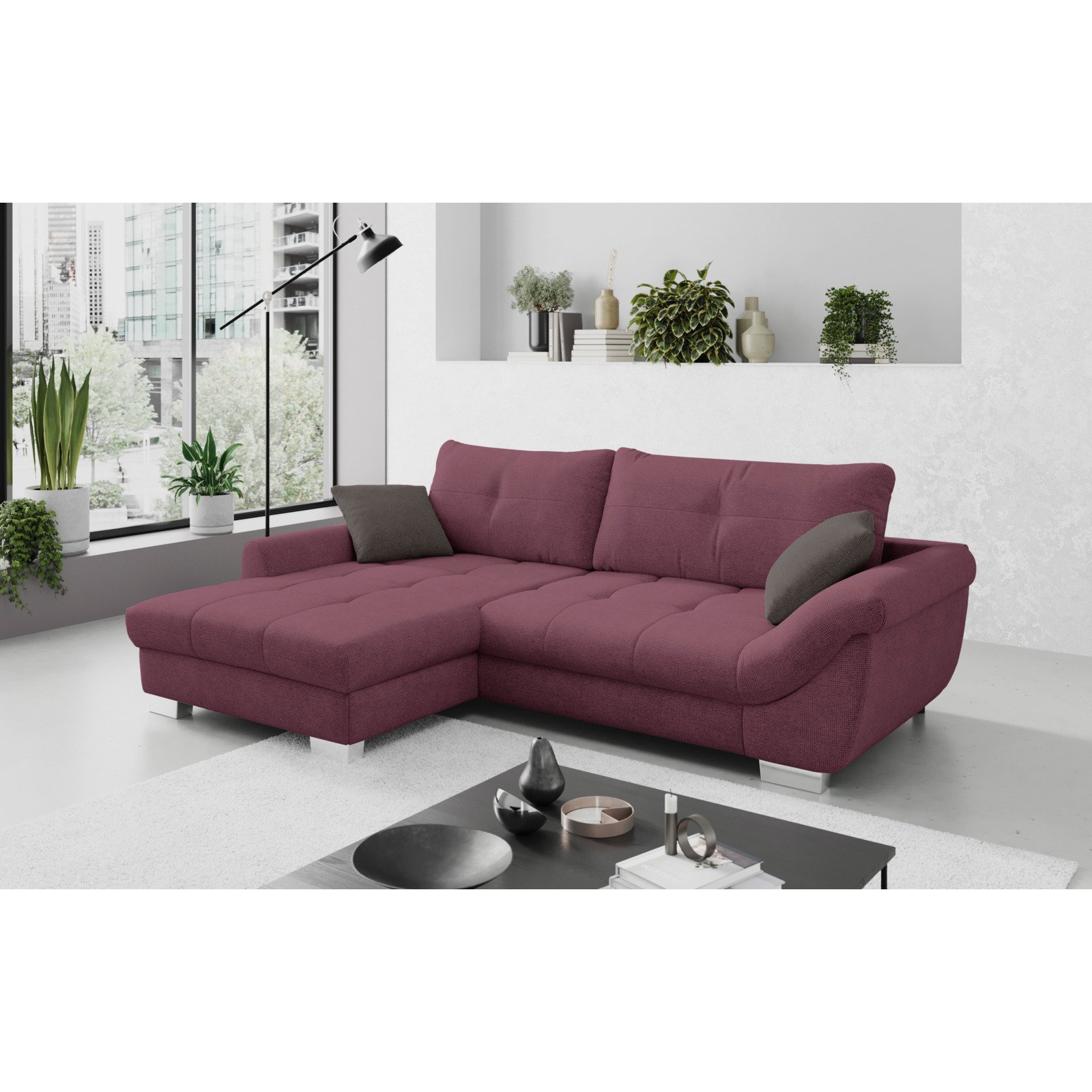 Ecksofa Carmen Stoff burgundy, Recamière links