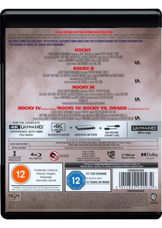 Rocky I to IV Collection THE KNOCK OUT COLLECTION (4 Films) 4K Ultra HD