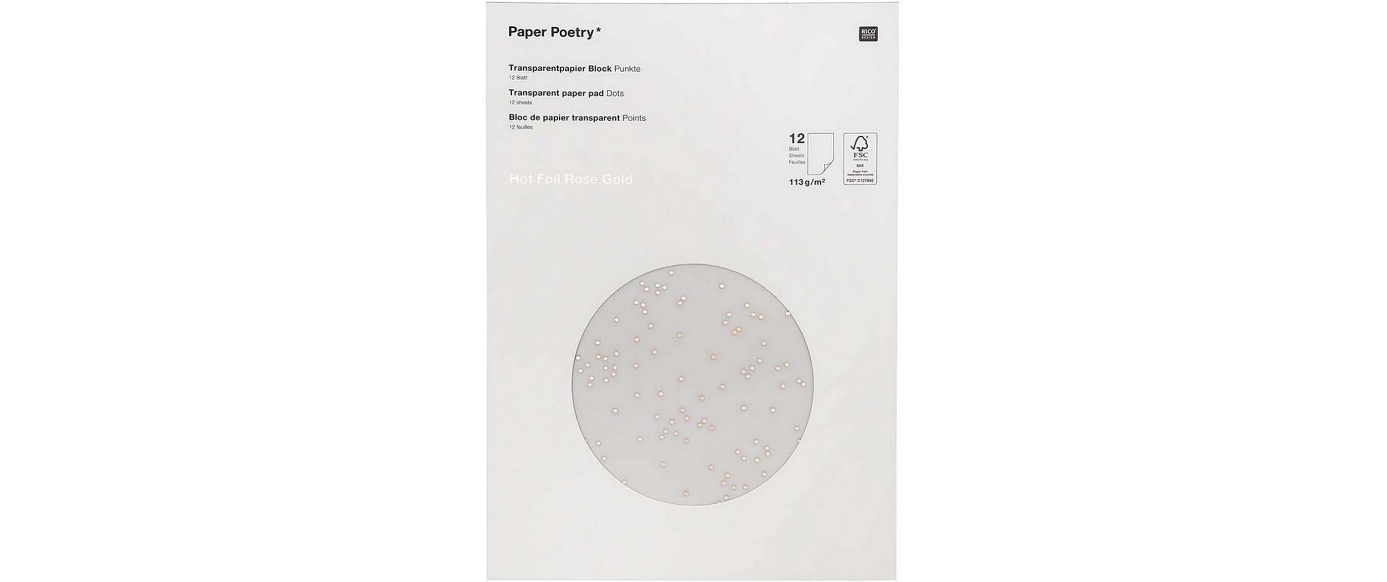Transparentpapier Punkte A4, 113 g/m², 1 Stück, RoségoldFeines, durchscheinendes Transparentpapierblock