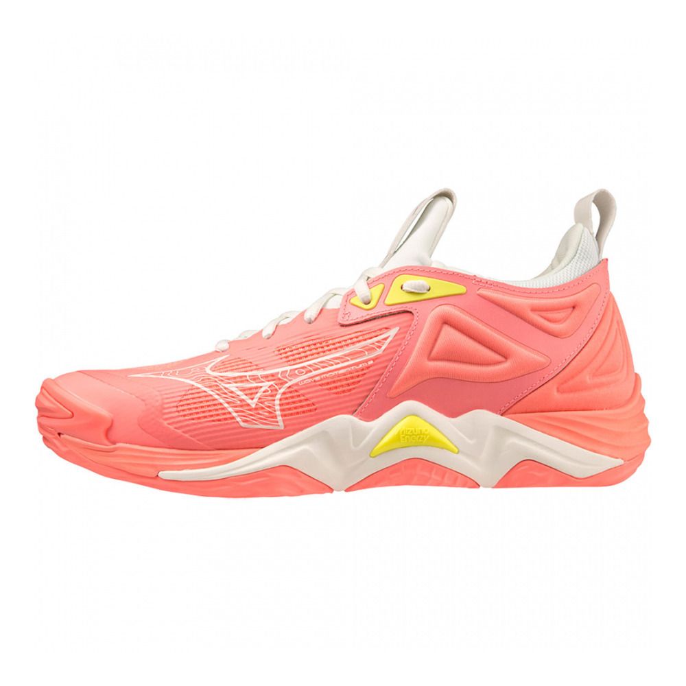 Mizuno WAVE MOMENTUM 3 - Chaussures volleyball Femme candy coral/black/bolt(neon)