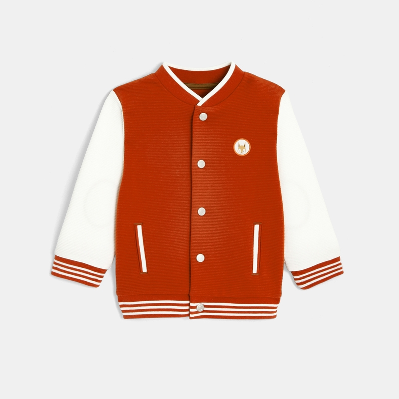 Sweat teddy bicolore côtelé renard sauvage orange bébé garçon