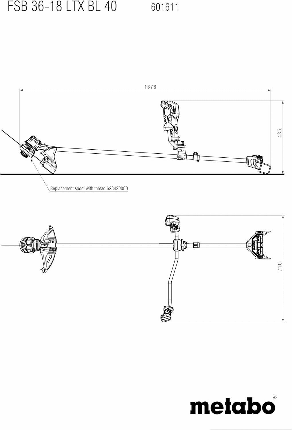 metabo Akku-Freischneider FSB 36-18 LTX BL 40 – 601611850 – 18 V – Leiser Akku-Freischneider mit Zweihandgriff, Metabo Quick Fadenwechsel und Brushless-Motor – Ohne Akku und Ladegerät