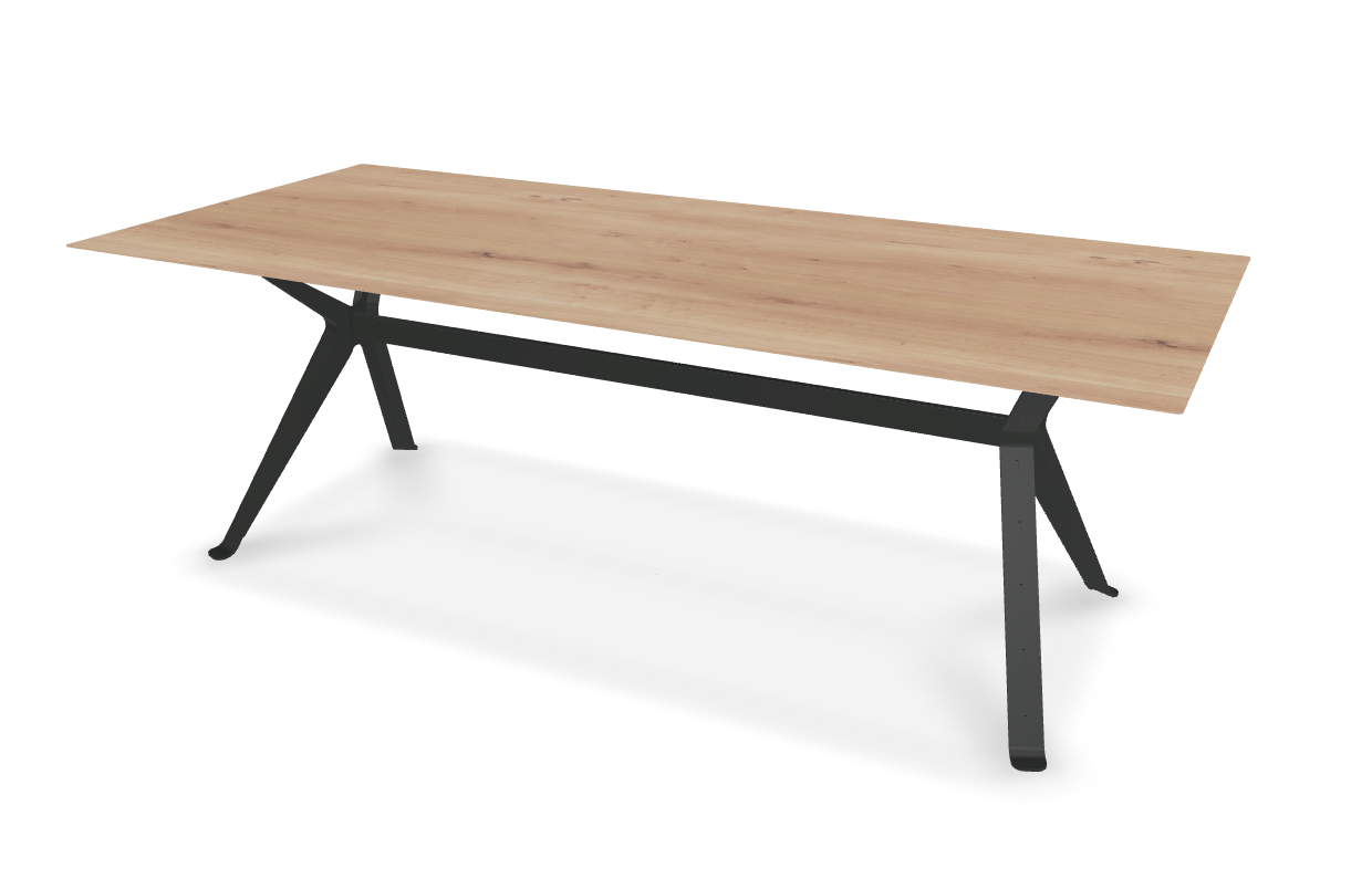 They & Me eettafel Chat recht met afgeronde hoeken - eikenrustiek bianco olie - onderstel TM100 antraciet 220 x 100 x 75 | Eiken Rustiek Bianco Olie | Rechte Rand | Frame TM100 Antraciet