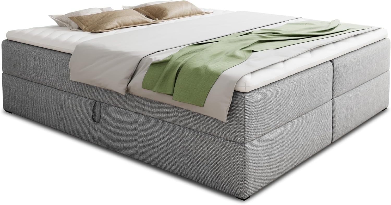 Sofnet Boxspringbett Base mit 2 Bettkästen - Doppelbett mit Bonell-Matratze und Topper, Polsterbett, Freistehendes Bett, Bettgestell, Schlafzimmer (Grau (Inari 91), 140 x 200 cm)