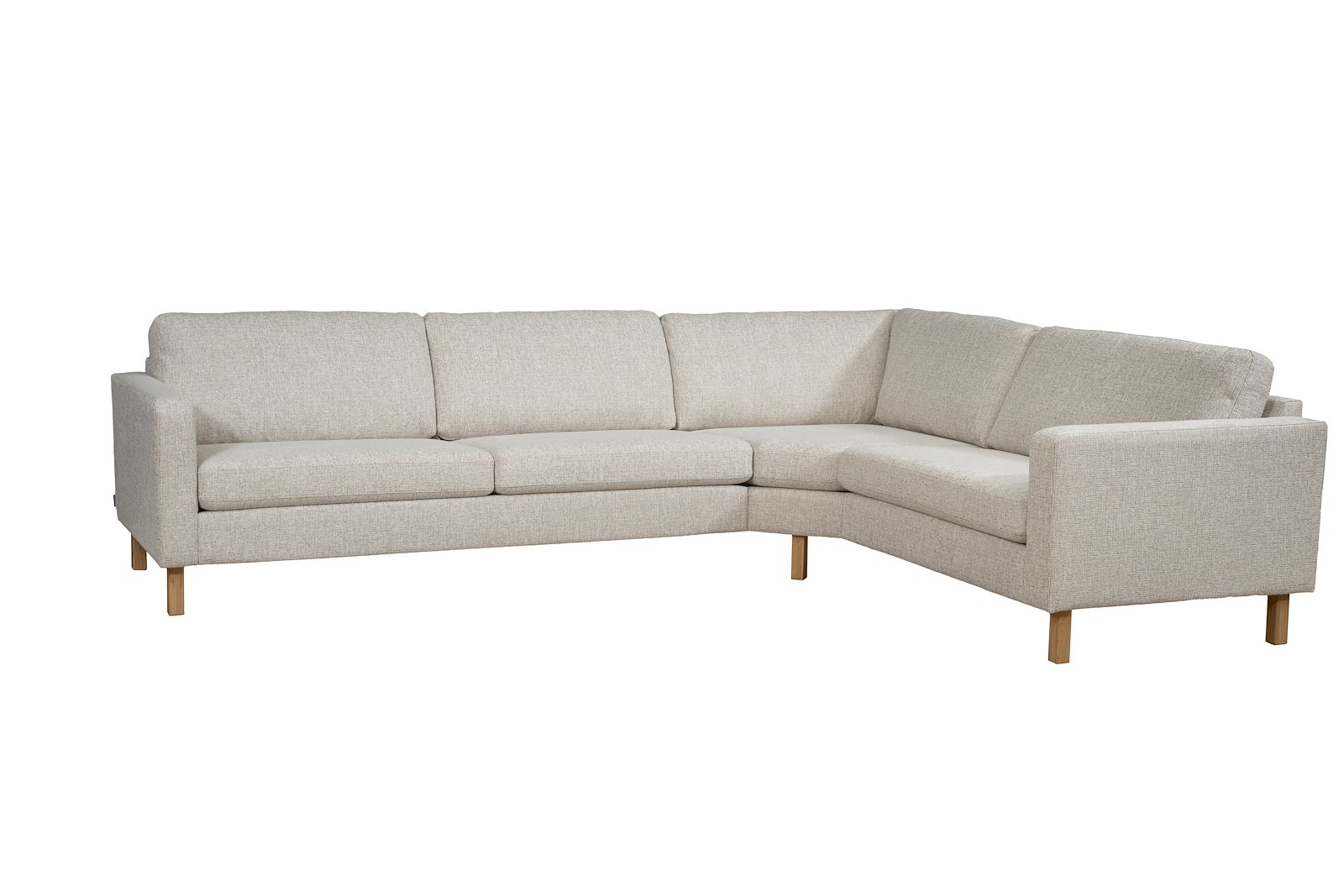 Mandal hjørnesofa Oppsett KB. 3-seter, hjørnemodul, 1,5-seter Big. Big hjørnemodul. Tekstil Nivus 203 Lin Creme. Arm 16, Duo puter, Firkantet ben 16 cm Natur. Skum