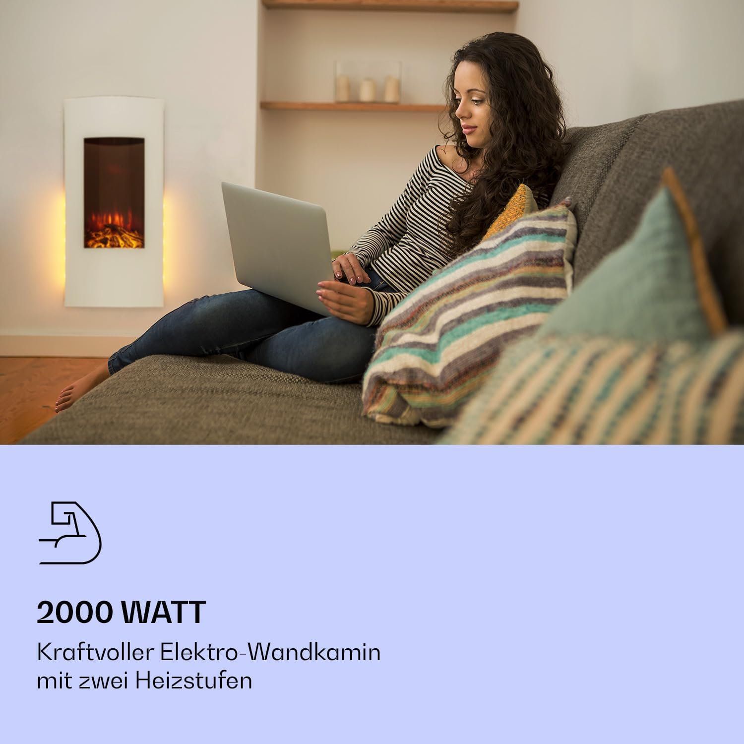 Klarstein Elektrokamin, Elektro Heizungen für Wohnzimmer & Innenräume, Elektrischer Kamin mit LED Flammen, Kamin zur Wandmontage, Heizlüfter mit Timer, Einstellbarer Thermostat, Heizung 2000 W