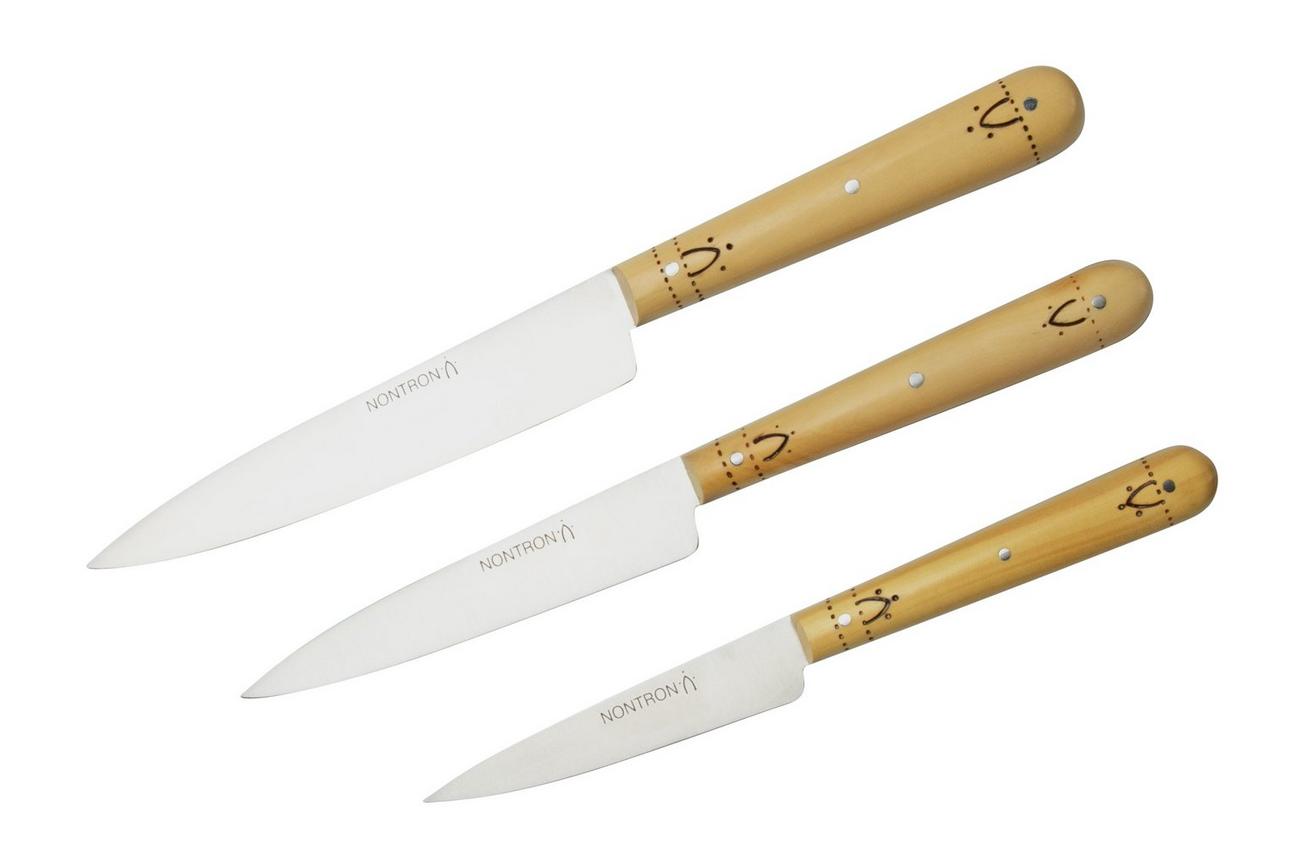 Nontron Traditional Set of 3 Kitchen knives, T3OFRBU 3-delige messenset