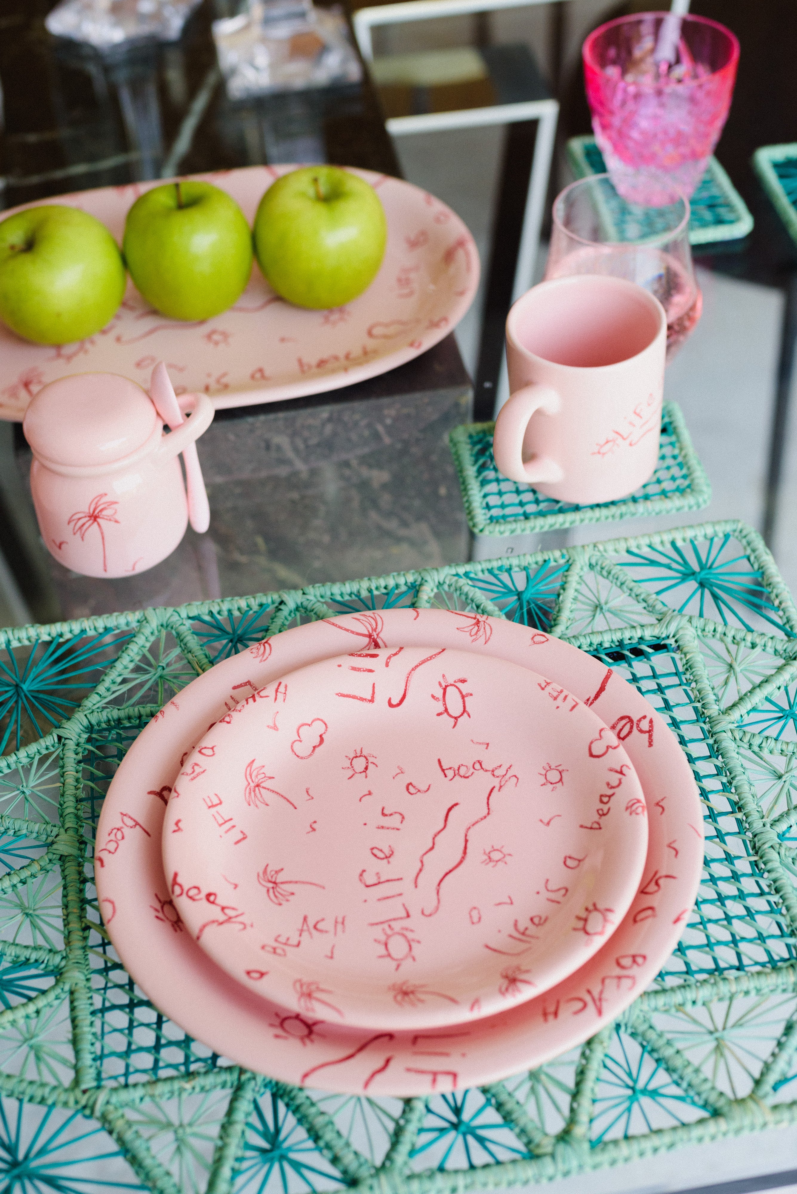 Assiette plate en céramique « La vie est une plage » (lot de 4)