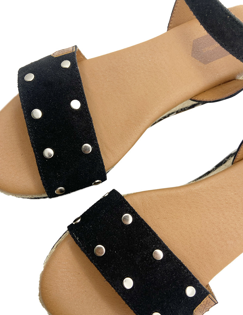 POPA SANDALES COMPENSÉES ARAMBOL CLOUS CUIR NOIR
