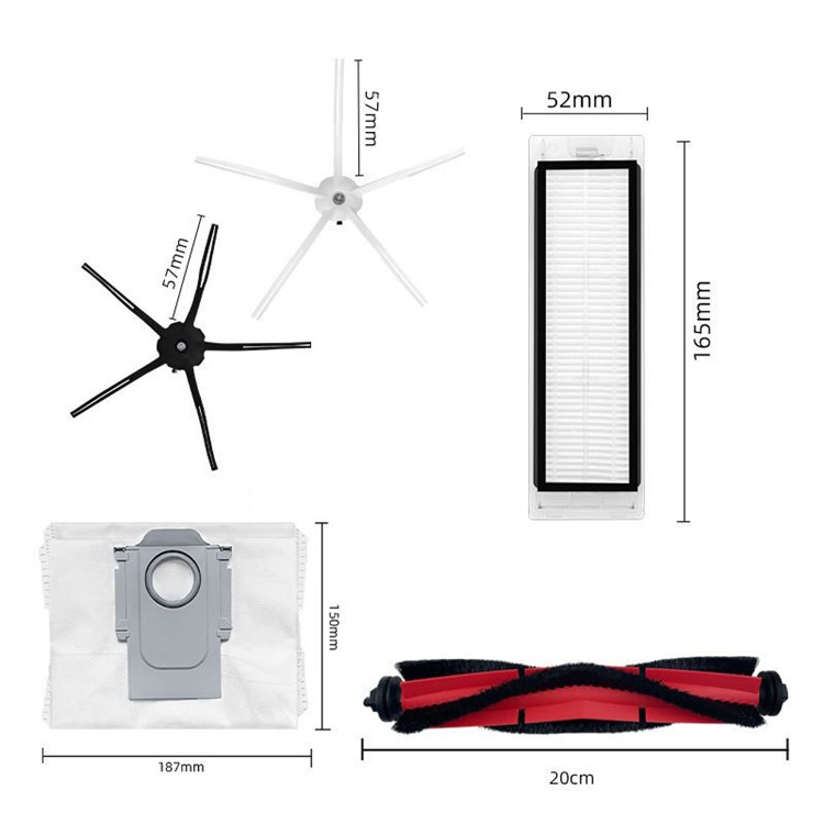 (9-tlg. Set) Ersatz Seiten Bürsten / Hepa Filter / Staub Beutel / Gummi für Roborock Staubsauger Roboter Q5