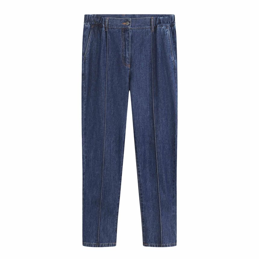 Zentrus - Mid Rise Washed Cropped Straight Leg Jeans / Effen Broek