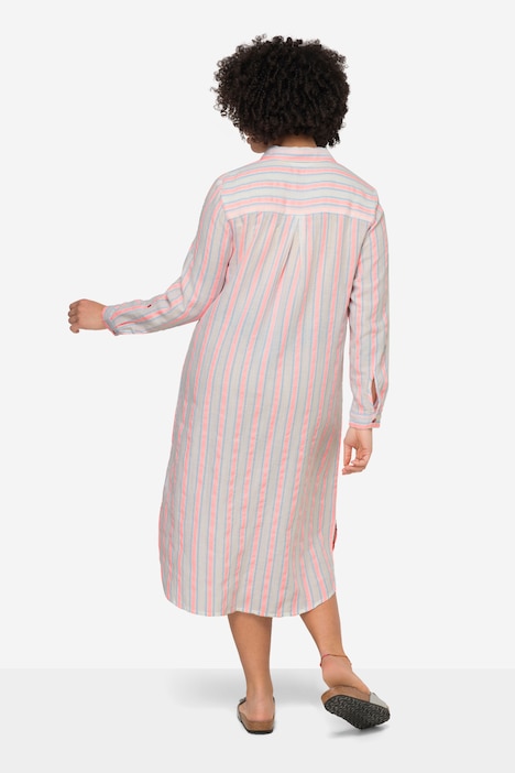 Hemdblusen-Midikleid, Streifen, Hemdkragen, 3/4-Ärmel