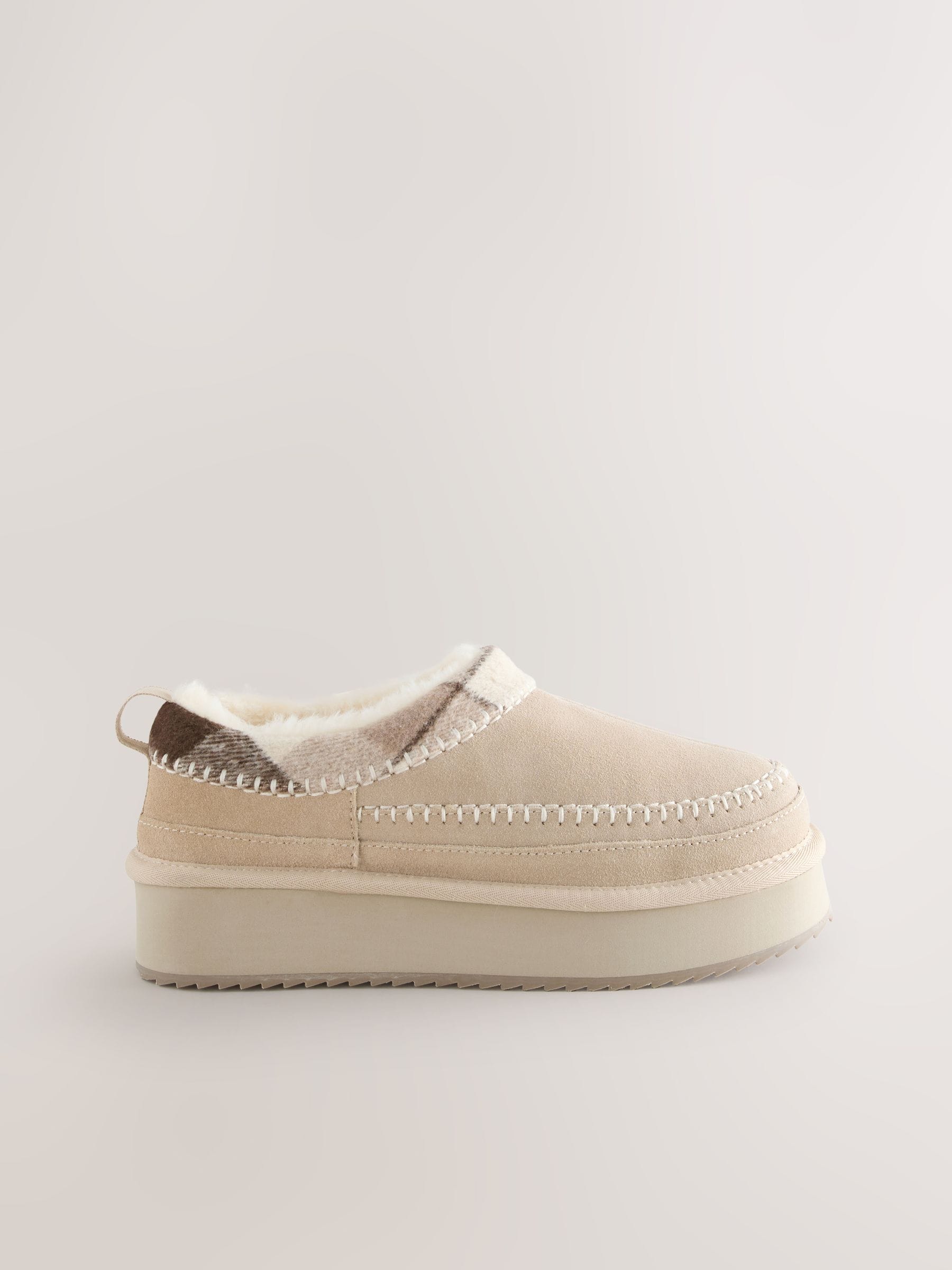 Nertsgrijs/bruin - Forever Comfort® Leather Fur Lined Cosy Platform Shoes