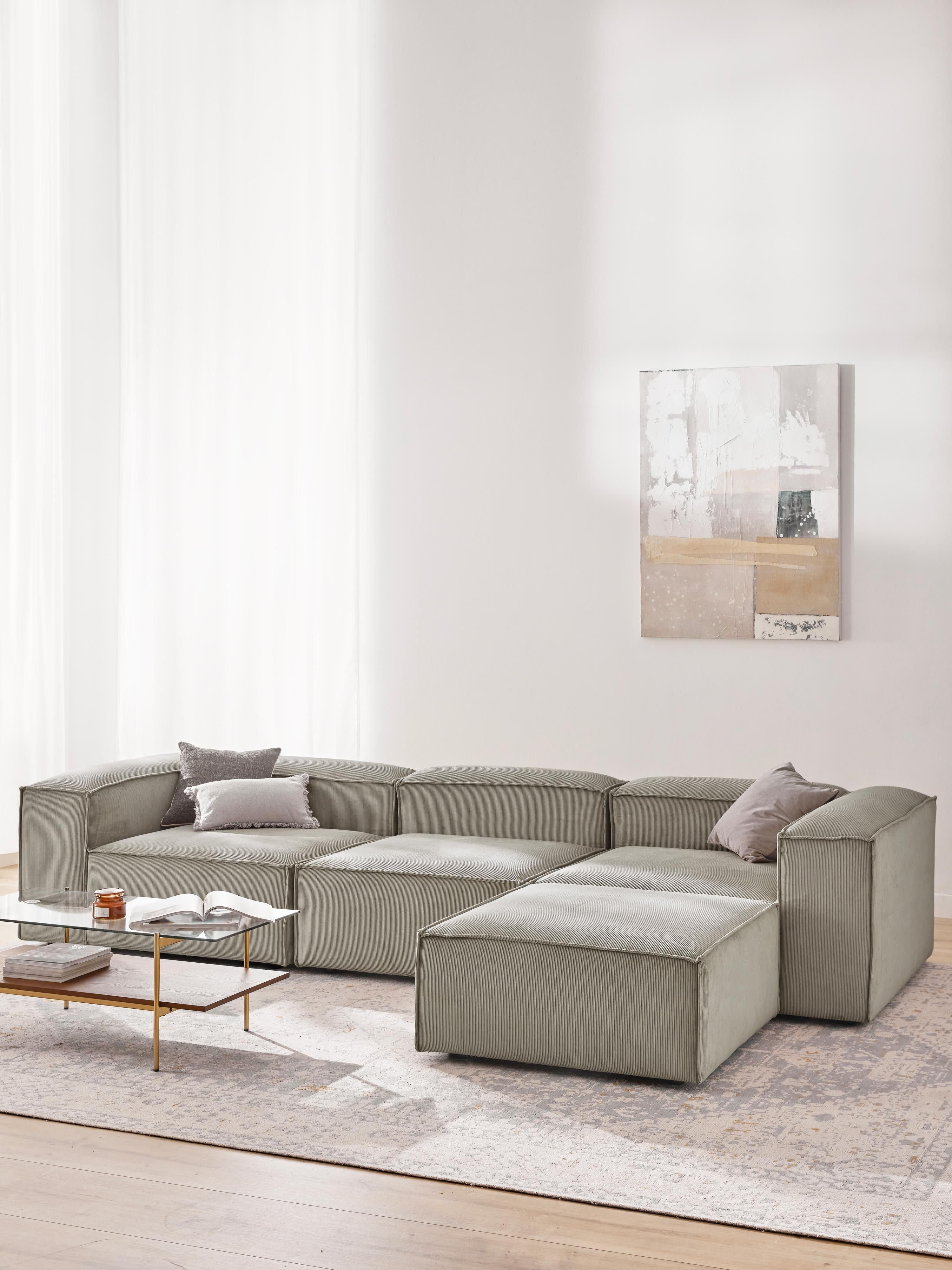 Modulaire bank Lennon (4-zits) van corduroy met poef (links/rechts)