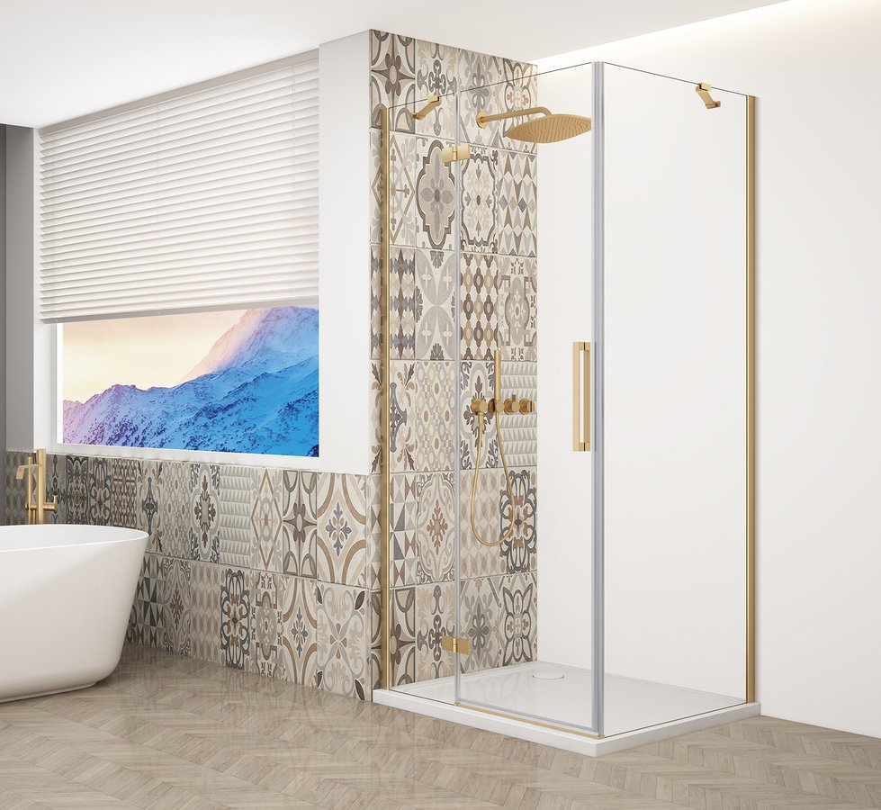Gelco Trinity douchecabine met helder glas 100x100cm links goud