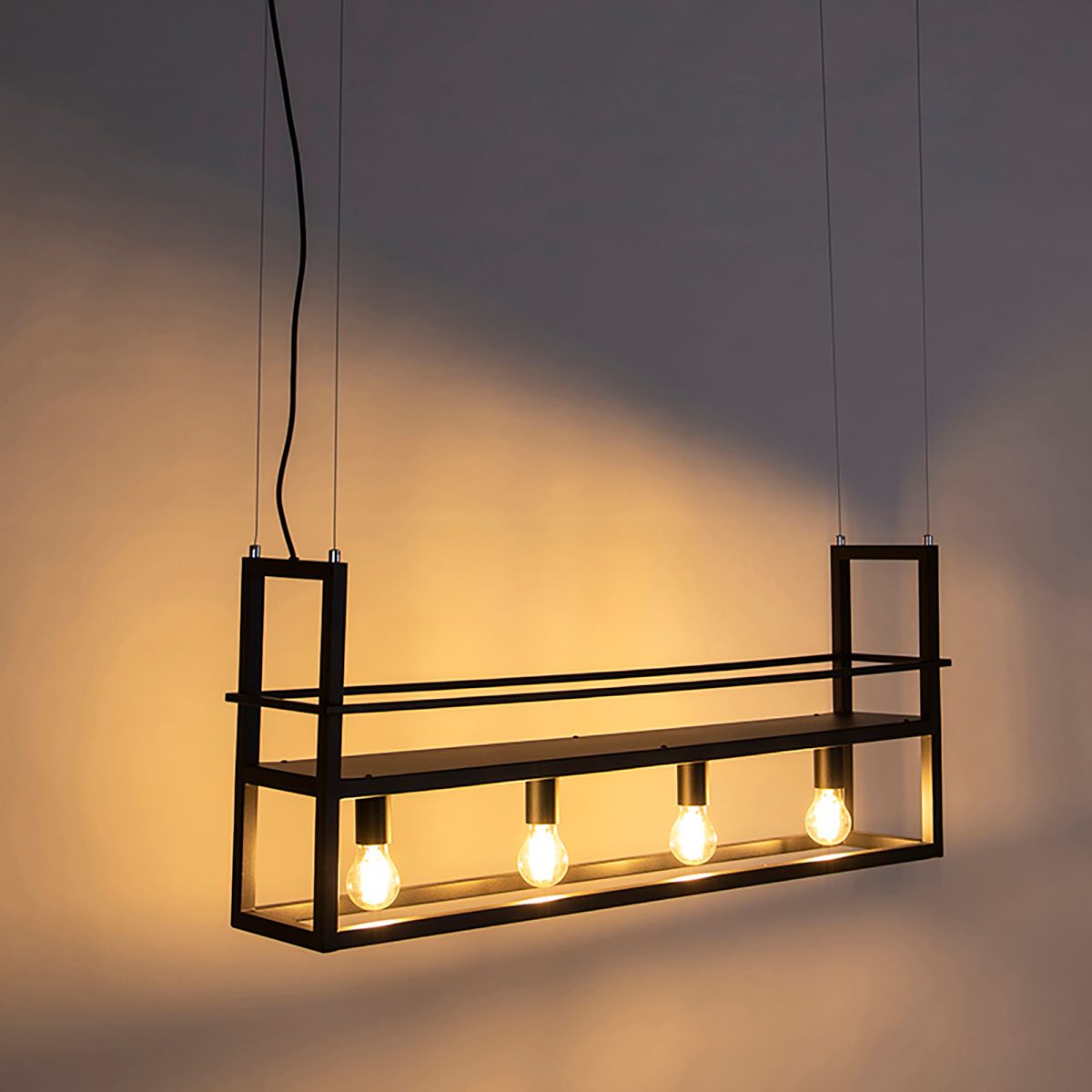 Smart hanglamp zwart met rek incl. 4 Wifi A60 - Cage Rack