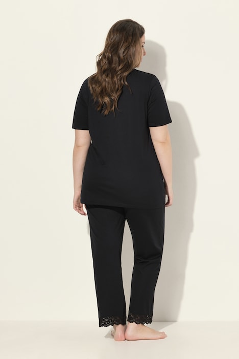 Pyjama, Spitze, V-Ausschnitt, Halbarm, Taschen