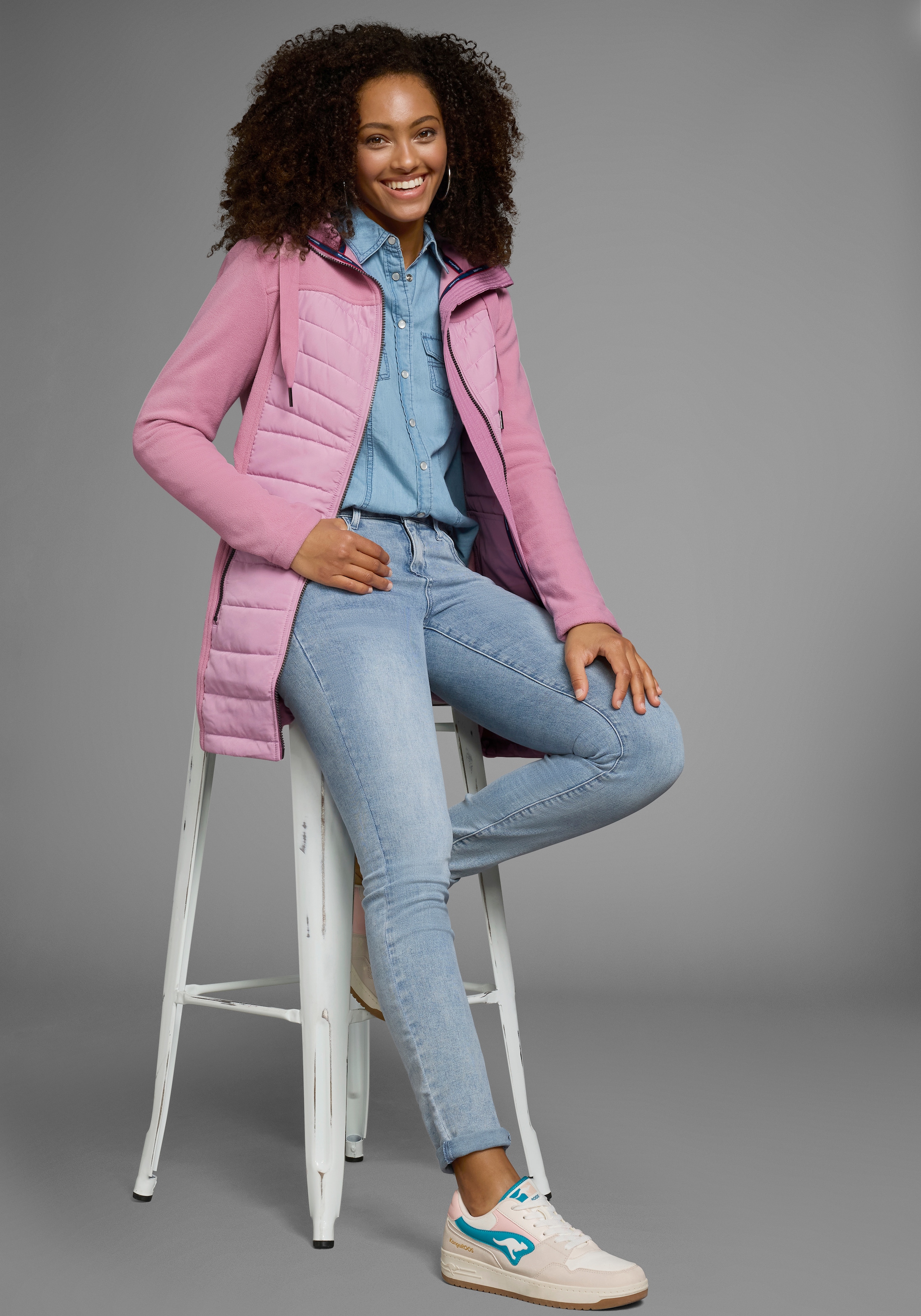 KangaROOS Langjacke mit Kapuze Hybridjacke - Fleecejacke mit wattierten Bereichen